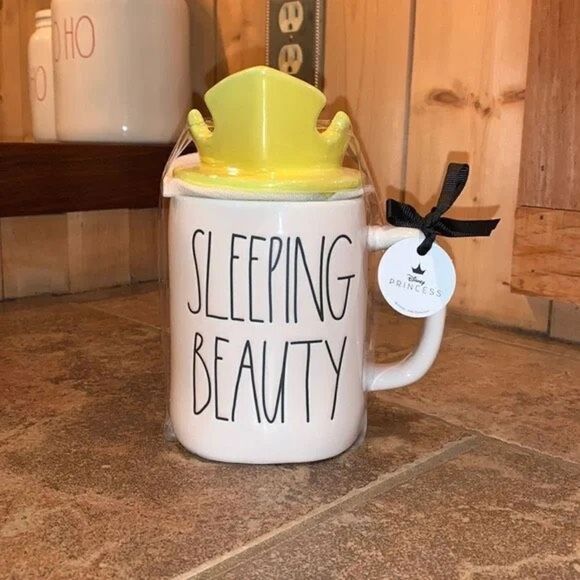 NWT Rae Dunn Disney Sleeping Beauty Yellow Iridescent Crown Topper Lid Mug - Picture 6 of 12